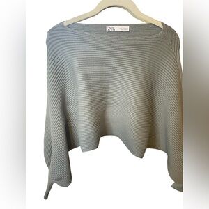 Zara Gray Off-the-Shoulder Sweater Relaxed Knit
